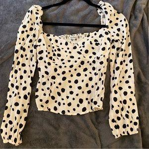 Reformation 3/4 long sleeve black and white printed top